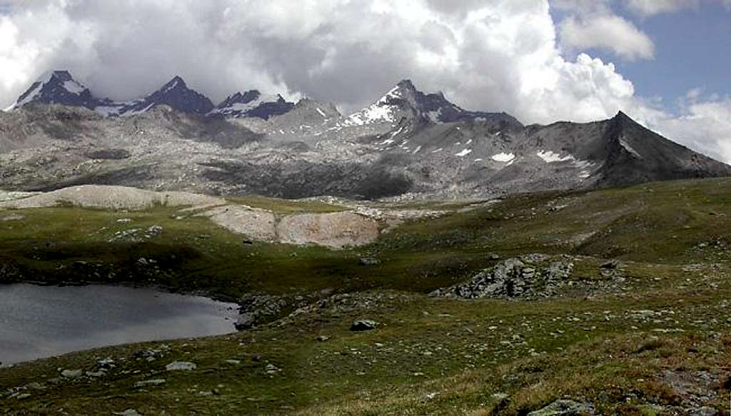 View from Tre Becchi lakes <i>2727 m</i> towards Gran Paradiso range