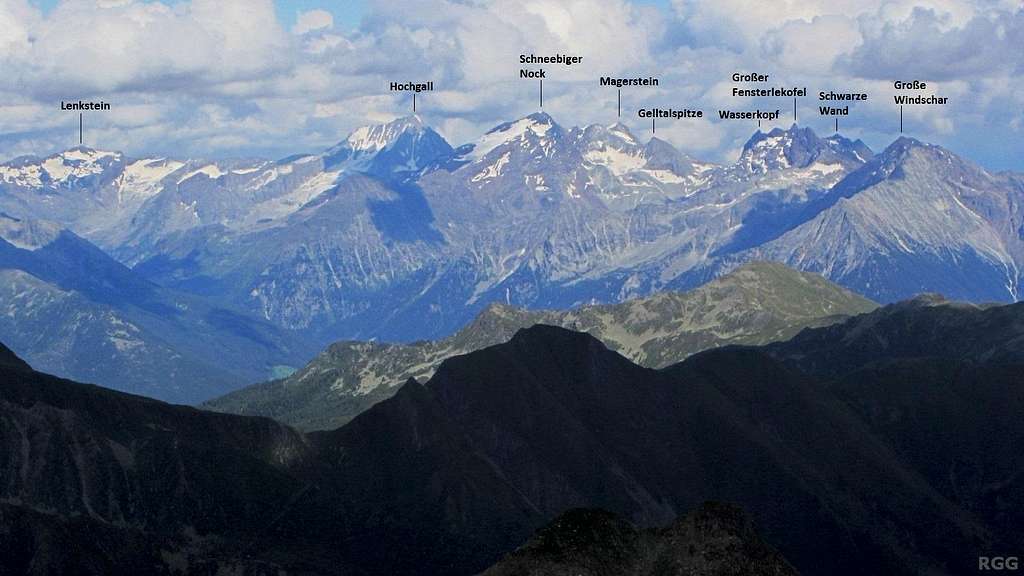 Labeled panorama of the Rieserferner Alps from the Napfspitz