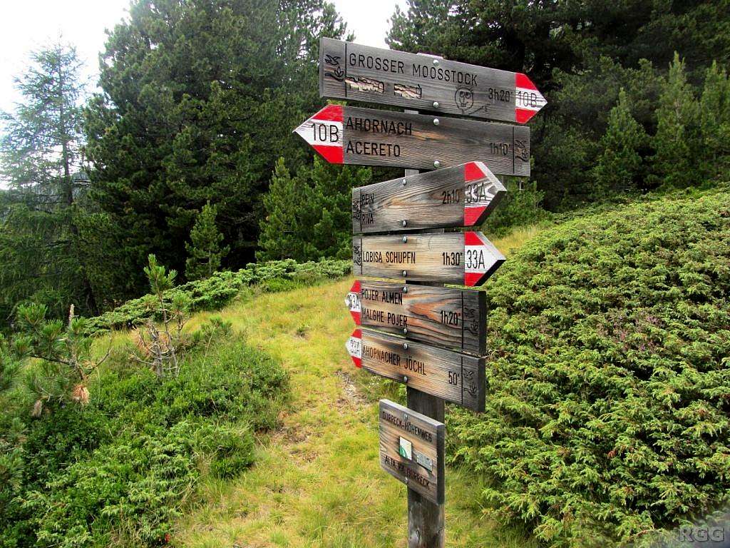 Signpost at the Schlafhäuser along the Großer Moosstock trail