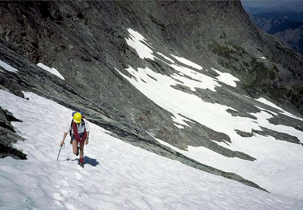 Hiking the middle snowfield....