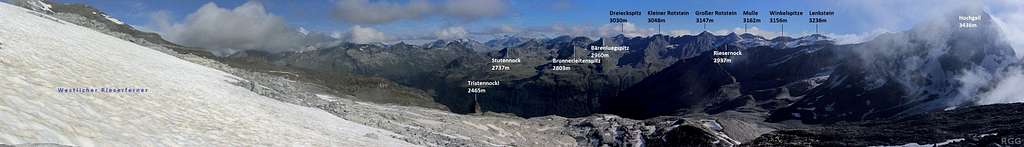 Annotated panoramic view of the northern part of the Rieserferner Group