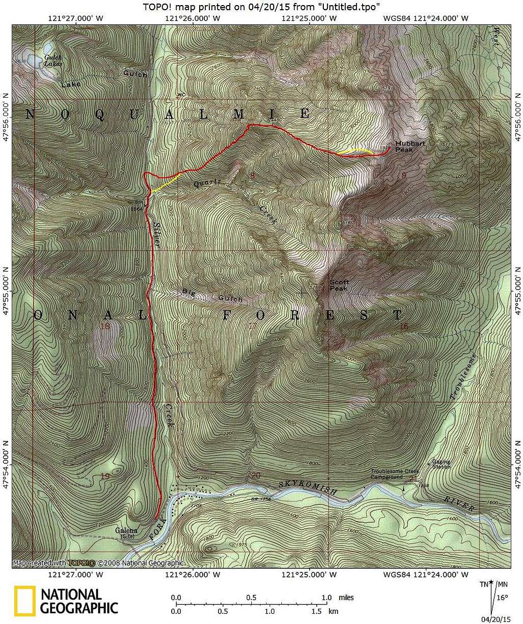 Hubbart Peak route map
