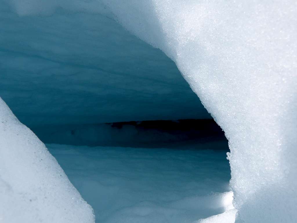 Mount Baker - crevasse under a melting snow bridge