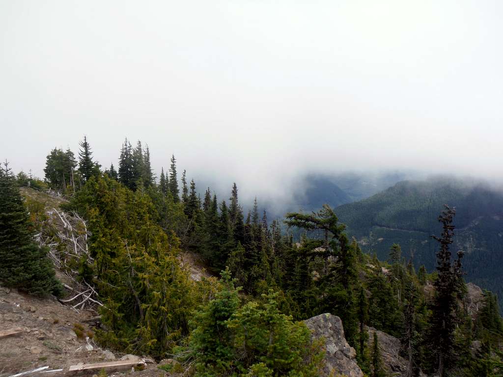 Limited summit views due to fog.