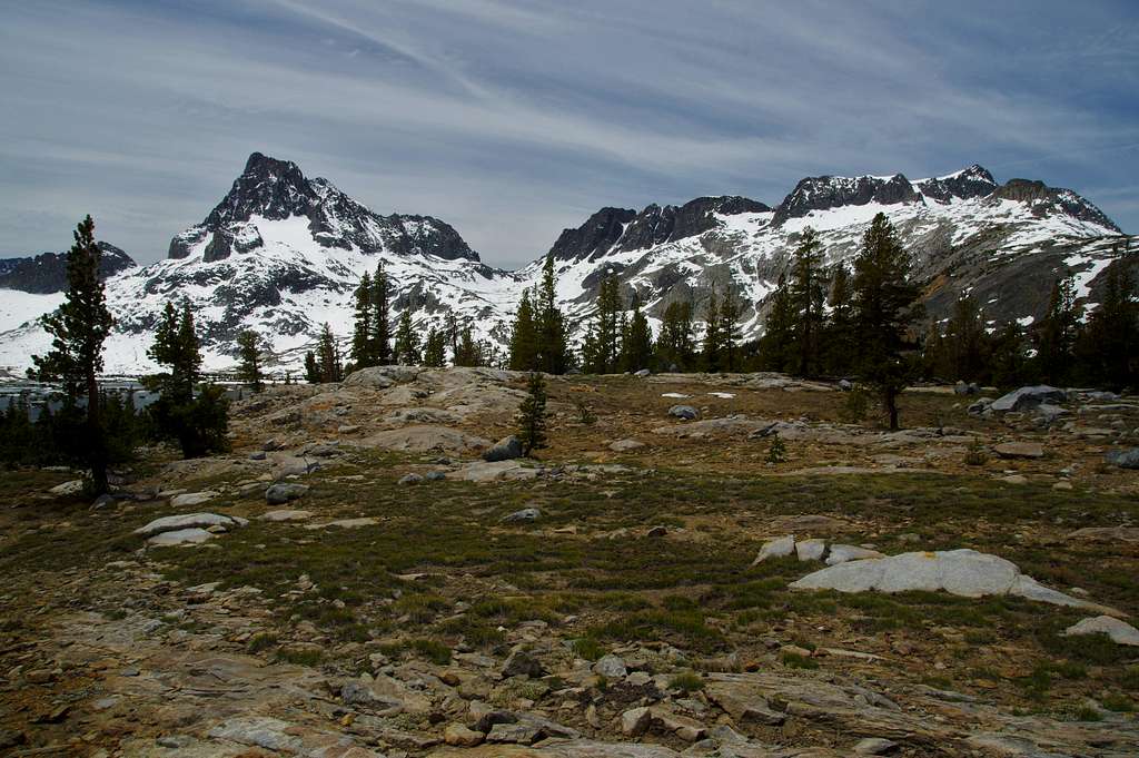Banner Peak (left), North Glacier Pass (center), and Mount Davis (right)
