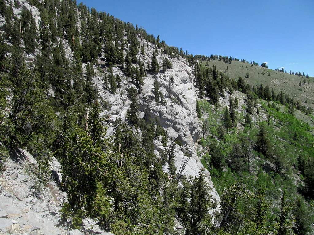 cliffs along the lower ridge