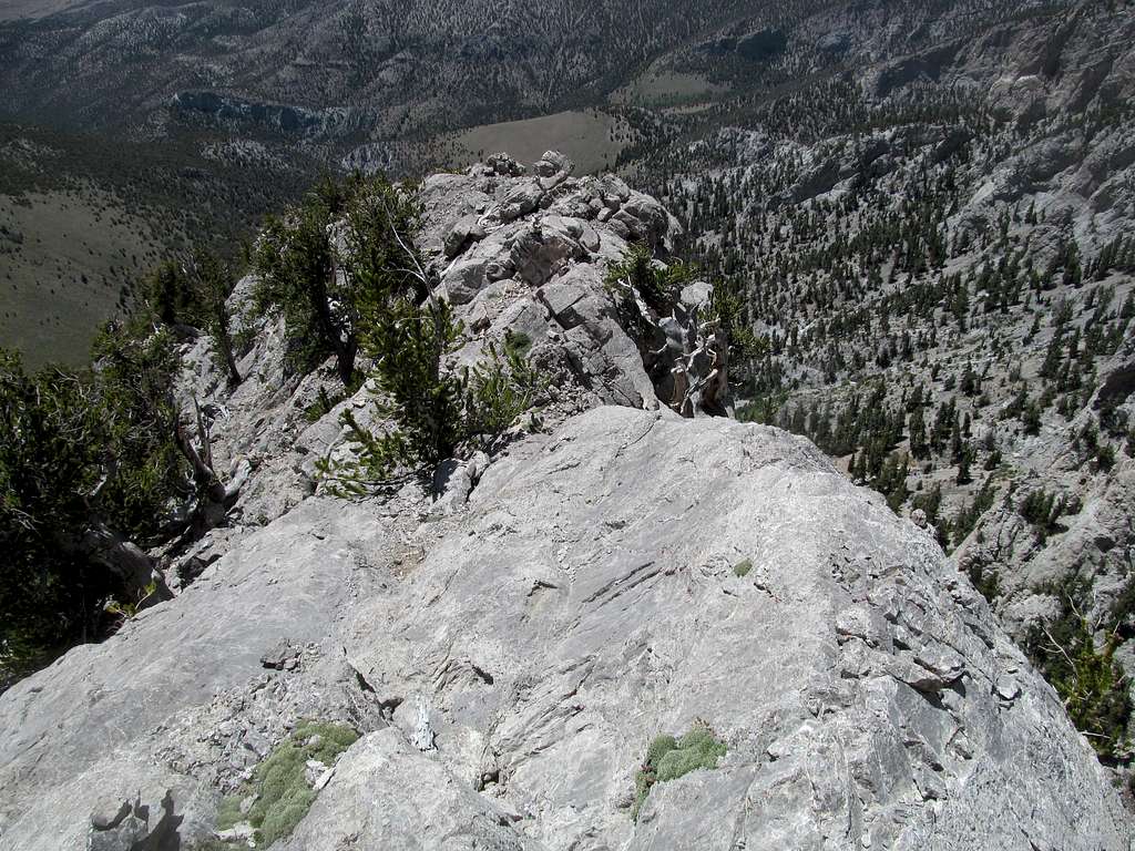 looking down the crux ridge