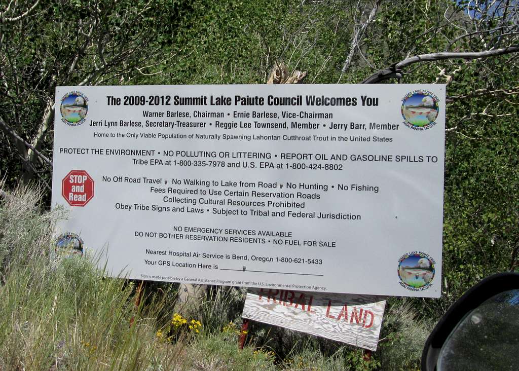 Sign at Summit Lake area