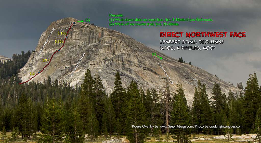 Route Overlay Direct NW Face Lembert Dome