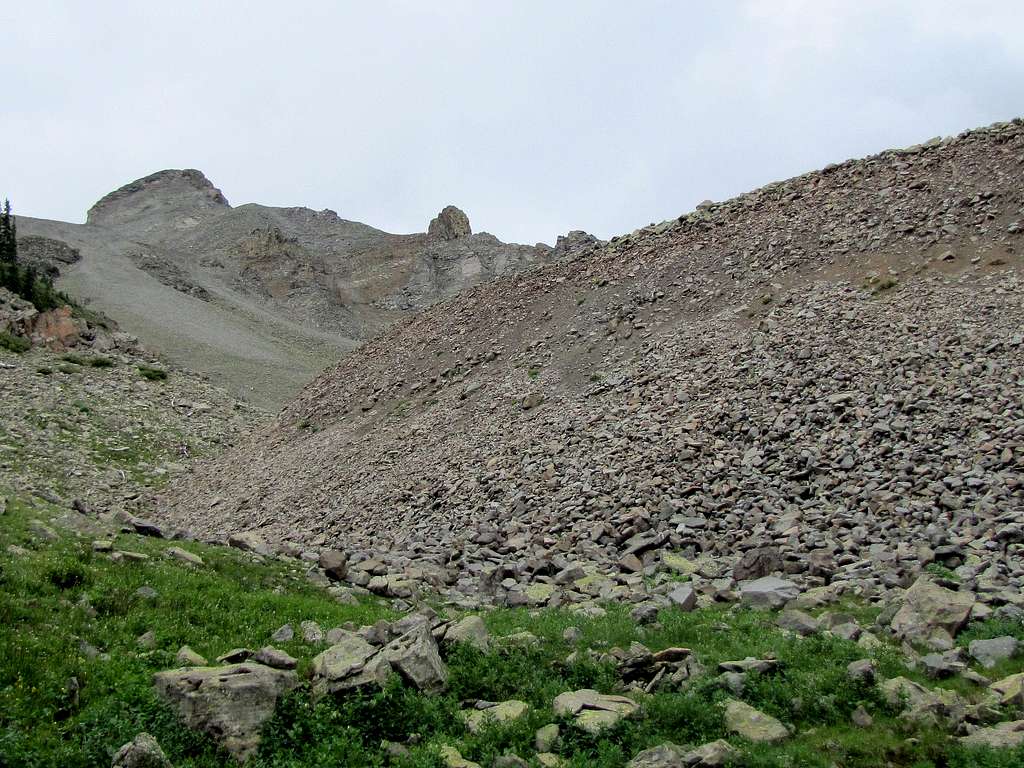 Trail traversing the edge of the scree field
