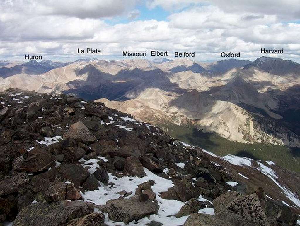 Seven fourteeners are visible...