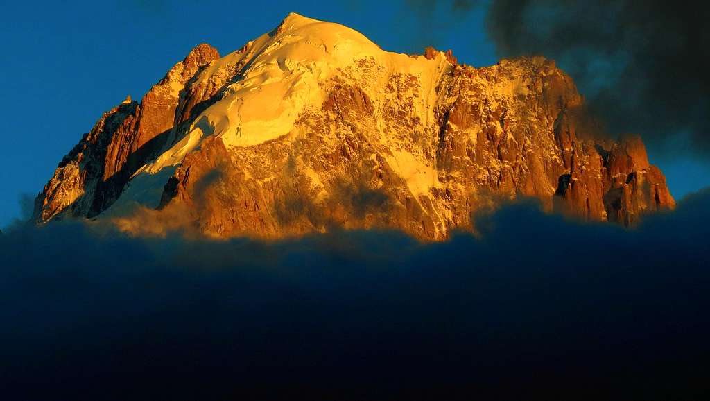 Cloudy Aiguille Verte at sunset