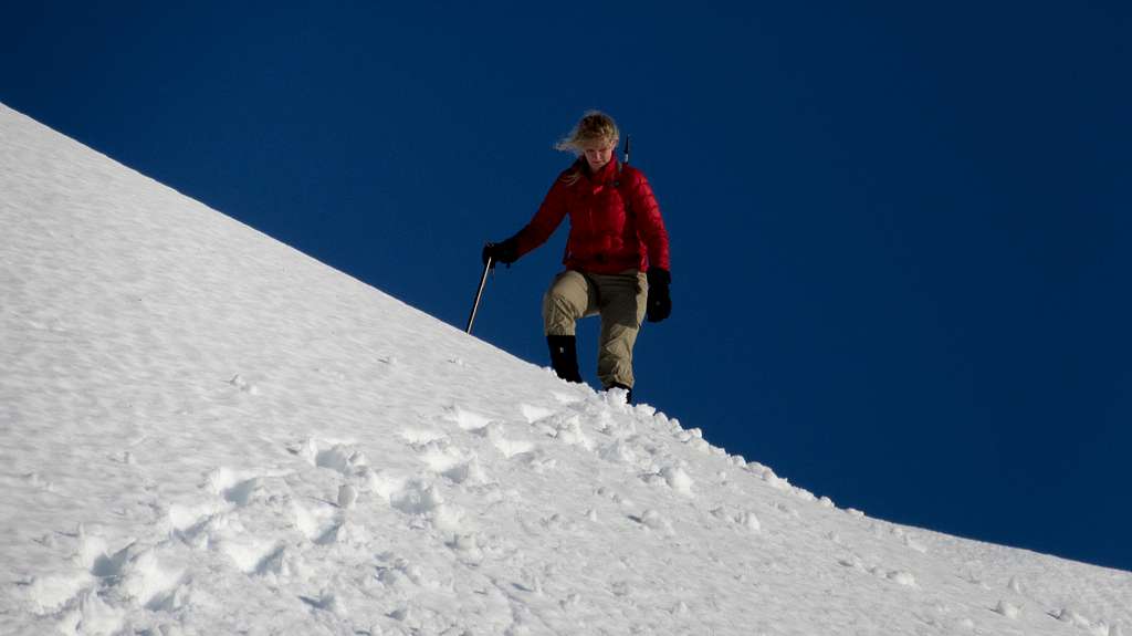 Jayme descending the snow
