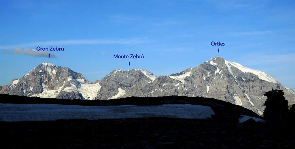 Ortles group annotated seen from Valle Zai