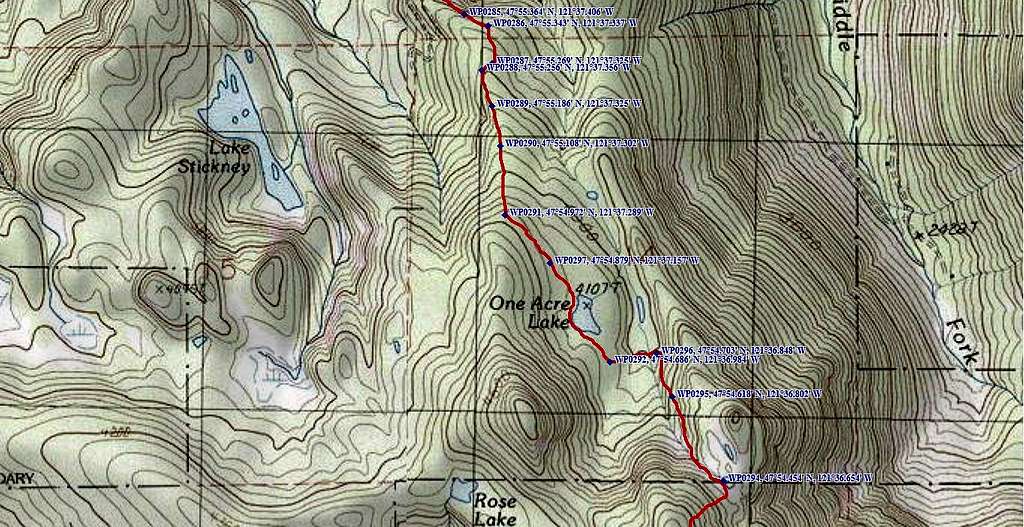 Mount Stickney route map with waypoints