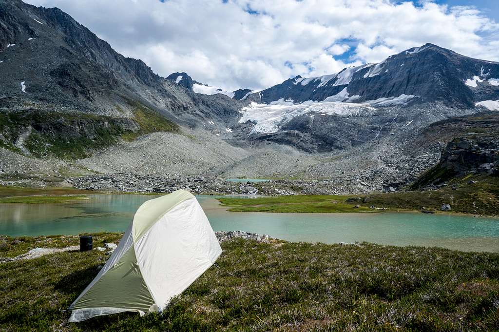 Setting up camp in front of another unnamed lake.