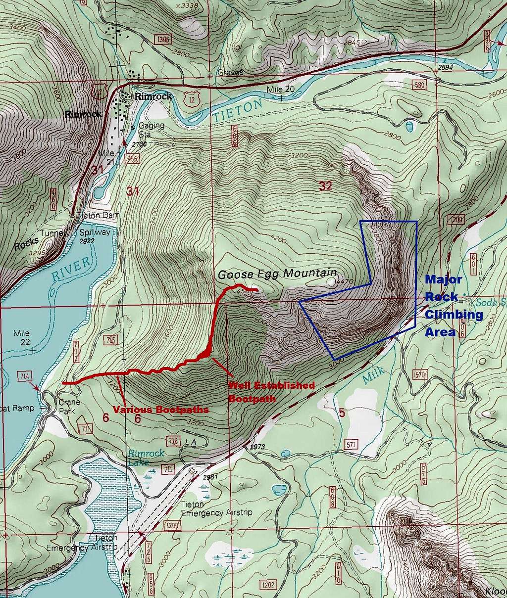 Map of the route and the rock climbing area