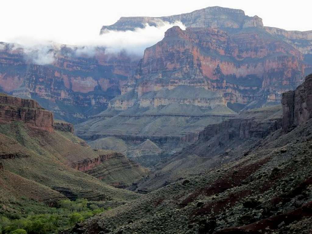 Foggy South Rim from Tapeats Creek, Grand Canyon