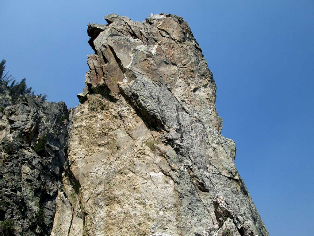The final (5.9+) pitch of the South Ridge/East Face of Baxter's Pinnacle, Teton Range, WY