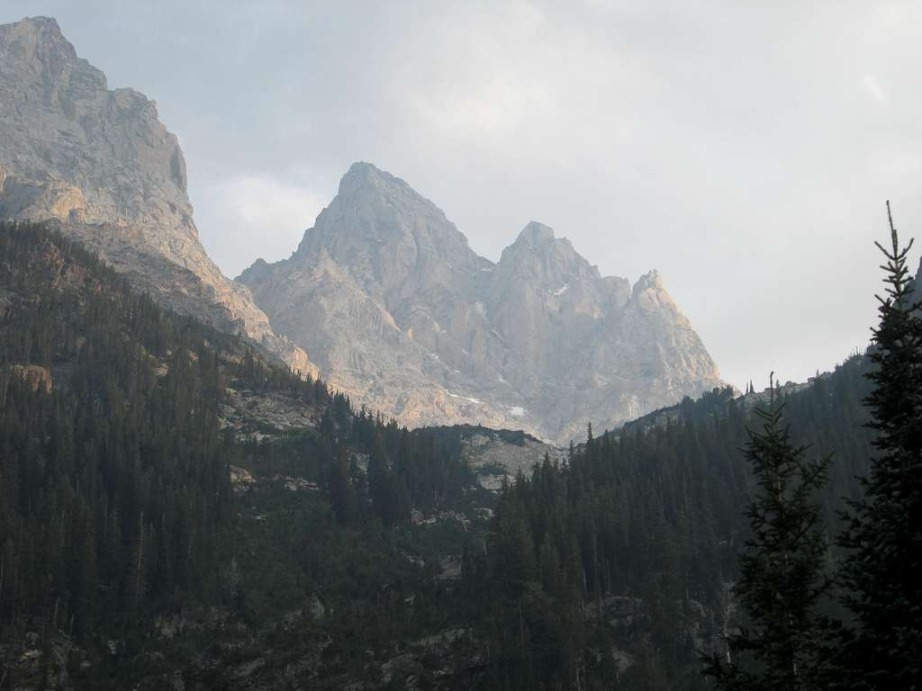 The Grand Teton(left) and the Enclosure(right) seen from Cascade Canyon, Teton Range, WY