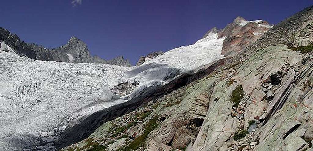 Aiguille de Triolet from Fiorio Bivouac, above Prè de Bar glacier