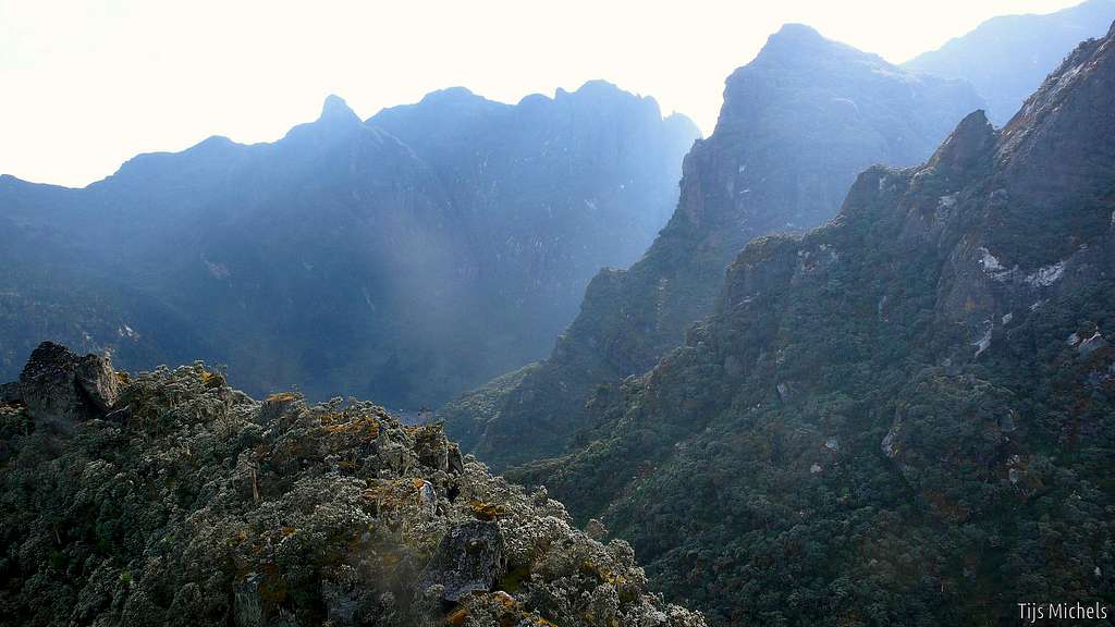Towering cliffs of the Rwenzori, rising above 4000m