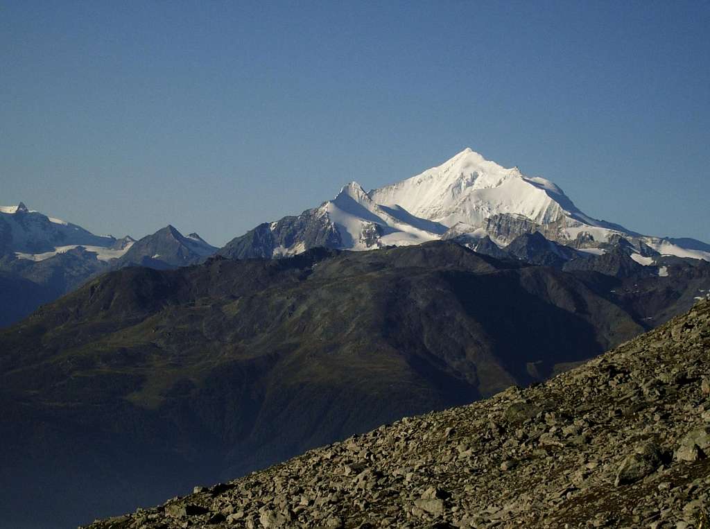 Majestic Weisshorn from the approach to the route