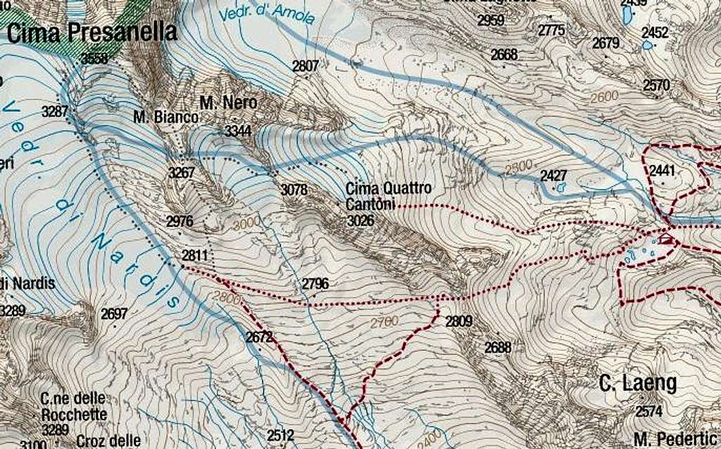 Cima Presanella - SE approach map