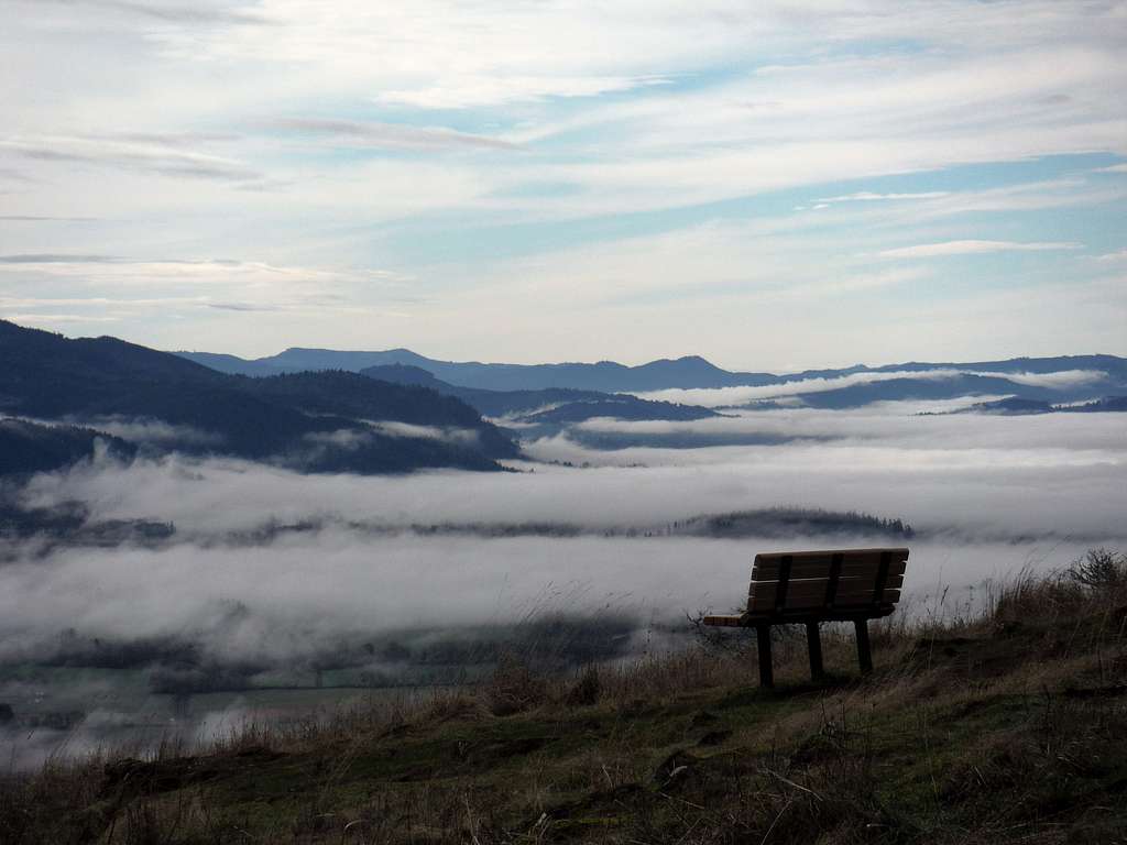 A park bench overlooking the good views