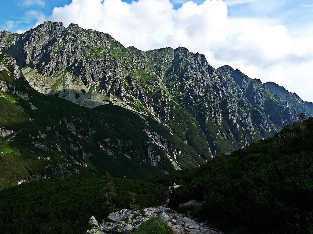 View of the pass Krzyżne from the trail to  Five Polish Lakes Valley