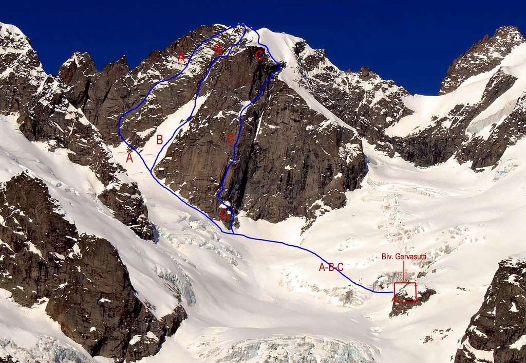 The main routes of Grandes Jorasses, Dent du Géant and other