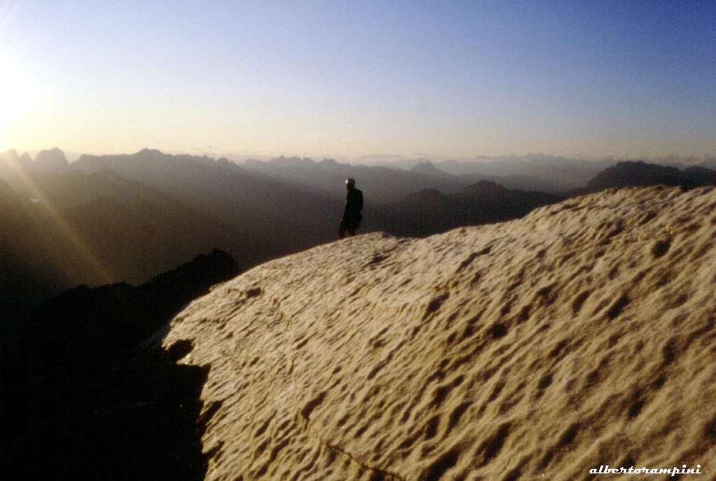 Admiring the sunset from the summit of Punta Tissi