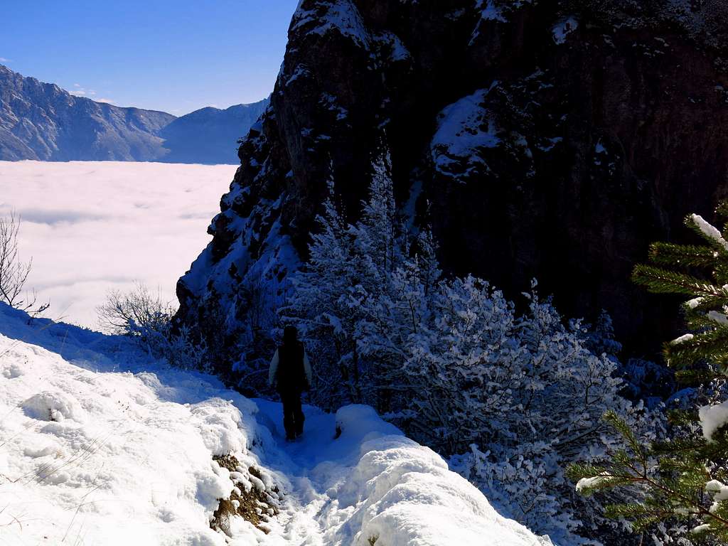 Lonely hiker getting to Passo Rocchetta