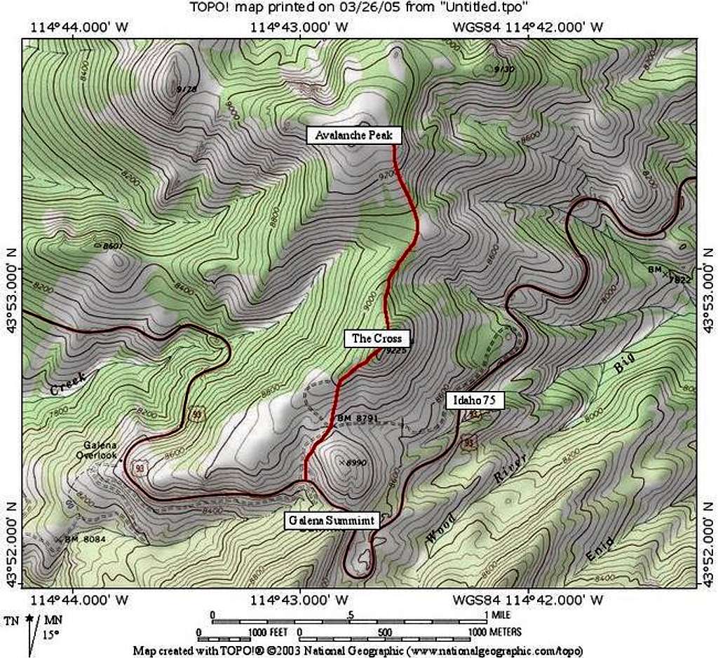The route for Avalanche Peak...