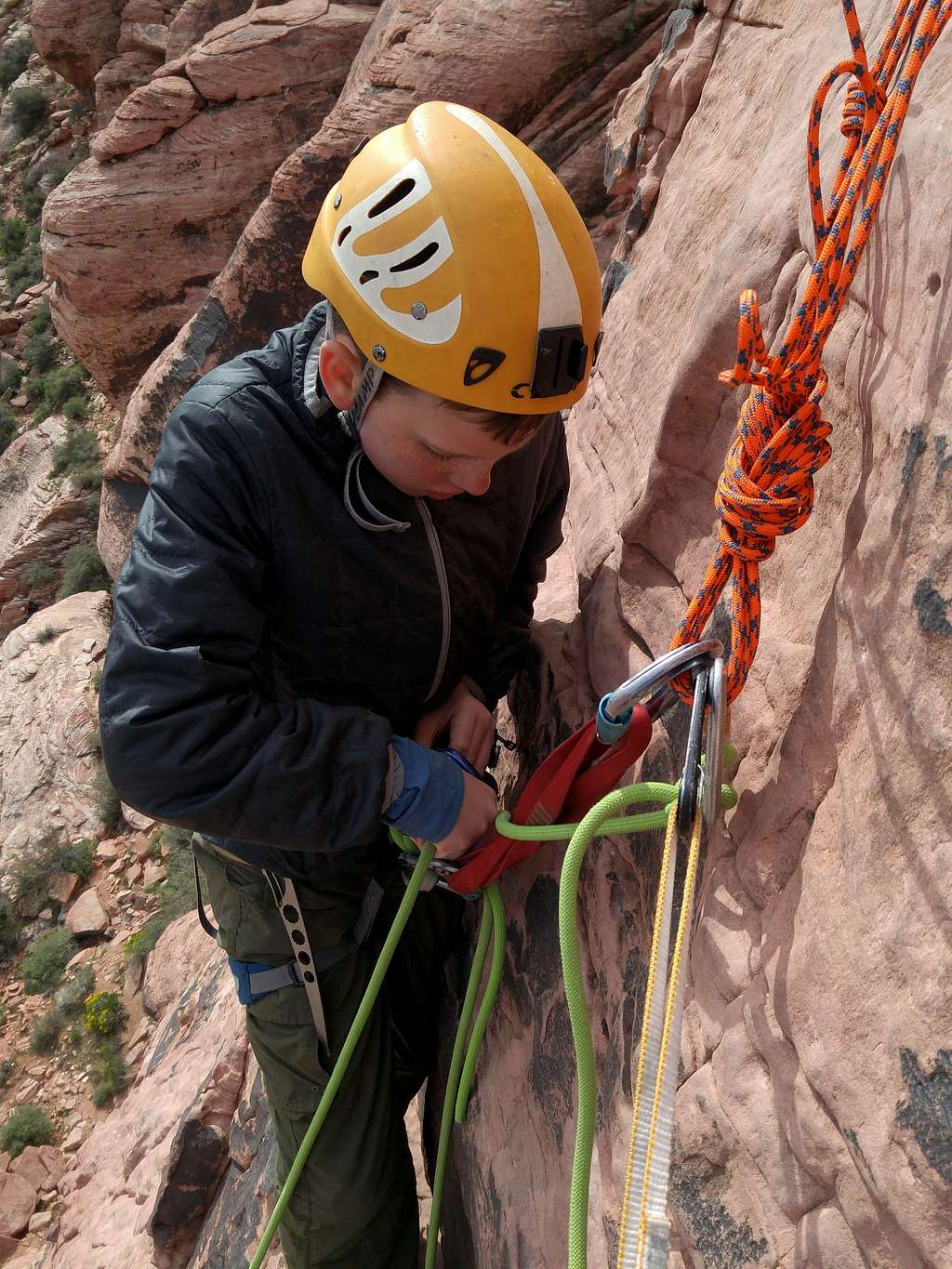Jack Getting Ready to Belay Me from the P1 Anchor on Physical Graffiti