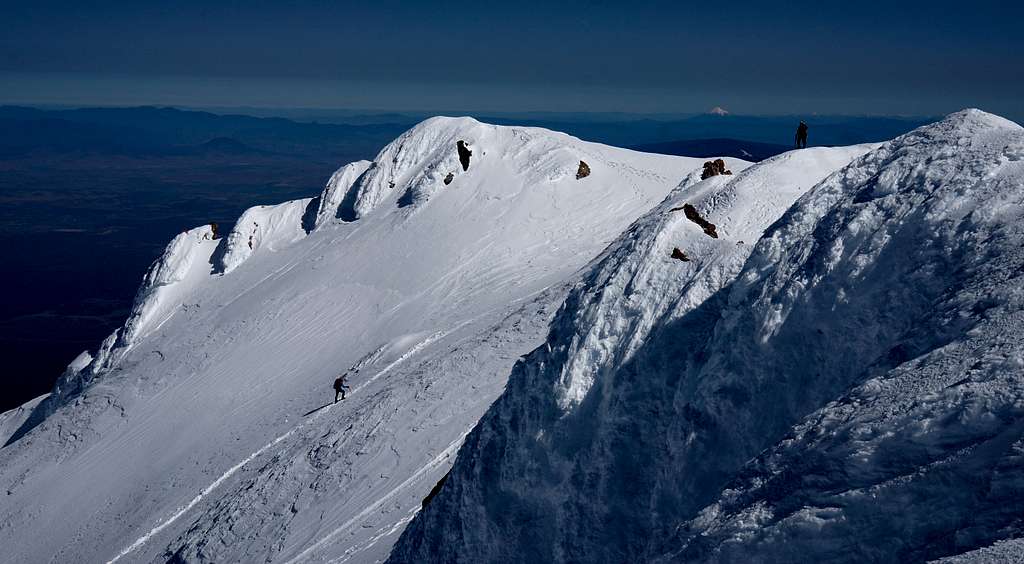 Climbers on the summit ridge of Mt. Shasta