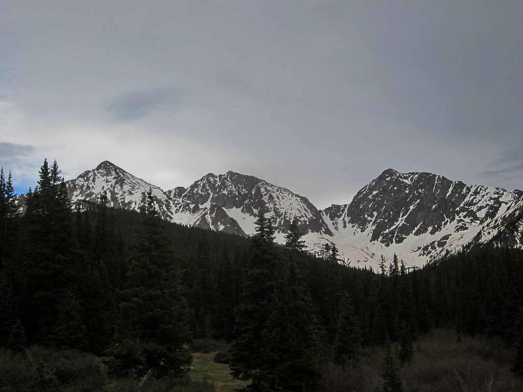 The Three Apostles.  Ice Mountain (center) features the Refrigerator Couloir.