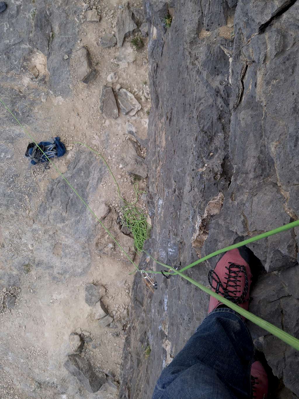 Looking Down After Pulling the Crux on Bushmaster