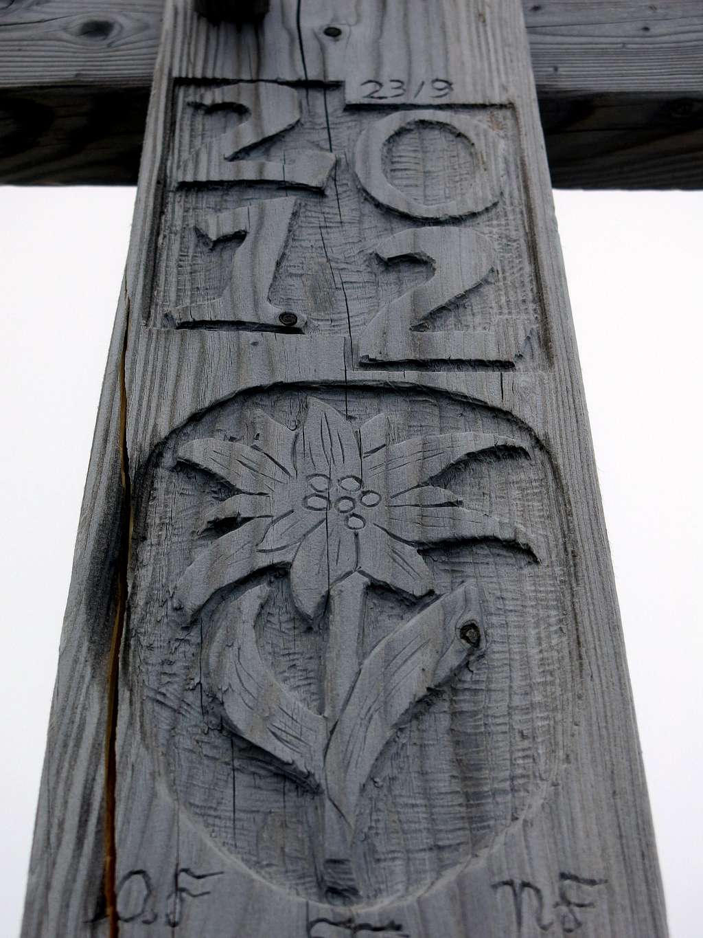 Detail of Cima dei Lasteri wooden cross