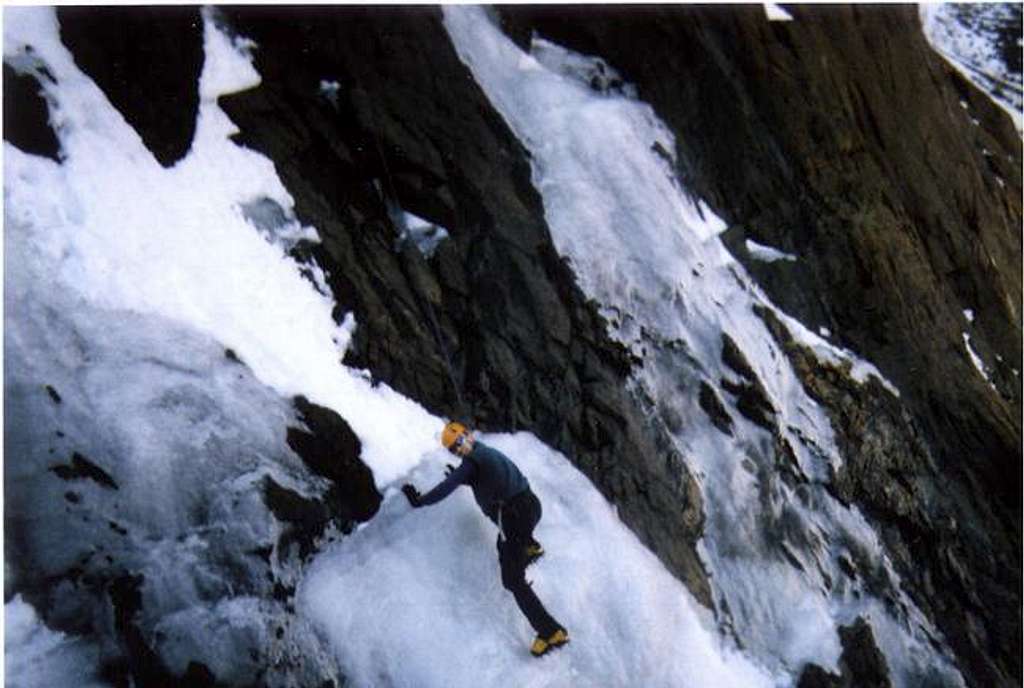 Forced to climb low angle ice...