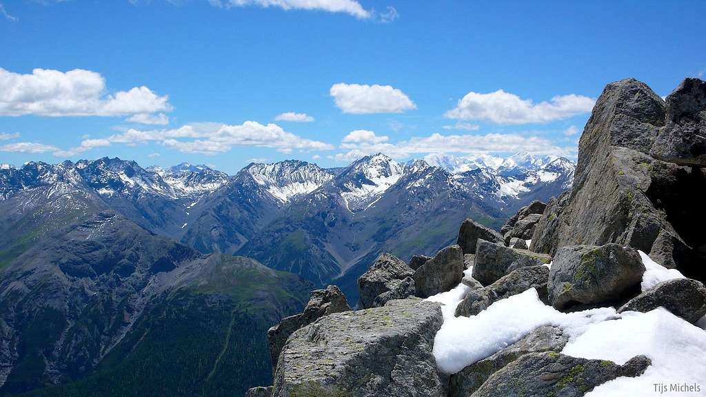 Bernina Group (4049m) and Piz Quattervals (3165m)
