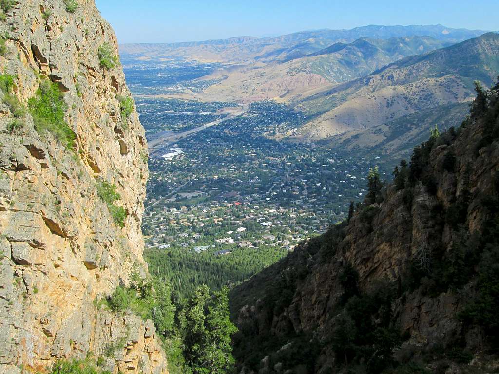 Looking down at Salt Lake City from the base of the West Slabs of Mount Olympus