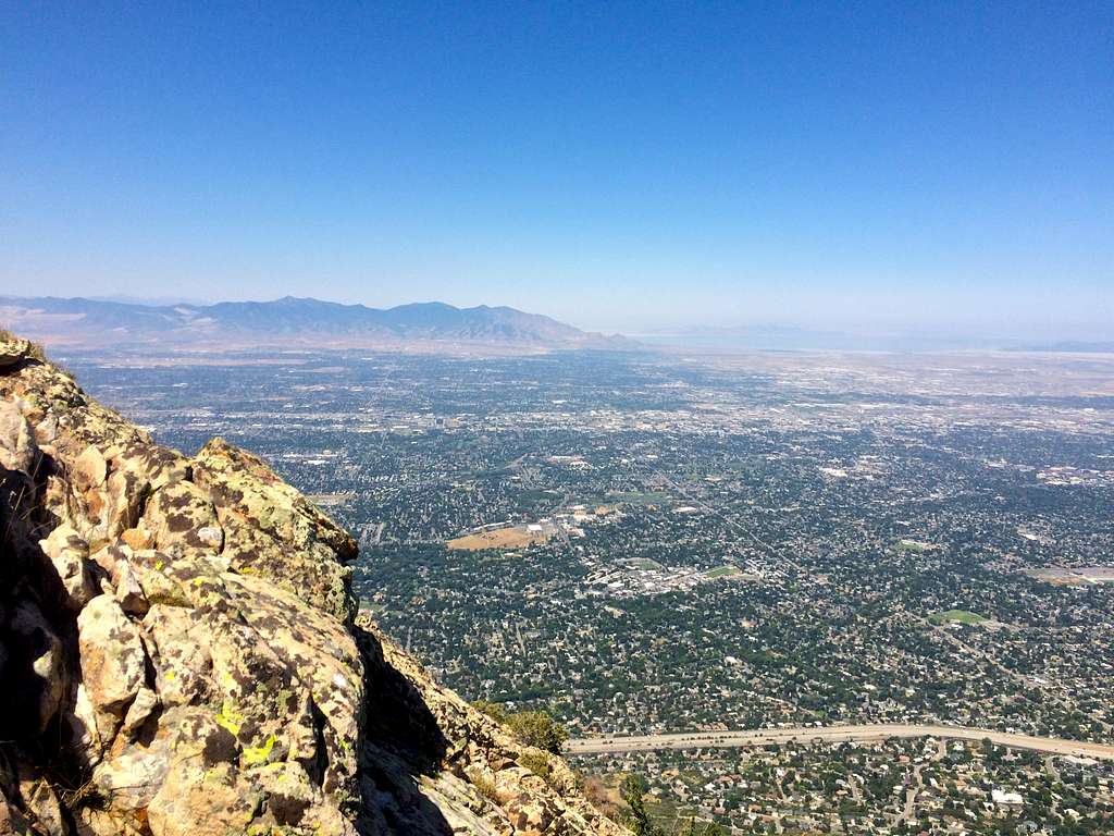 Looking at Salt Lake City from the top of the West Slabs of Mount Olympus
