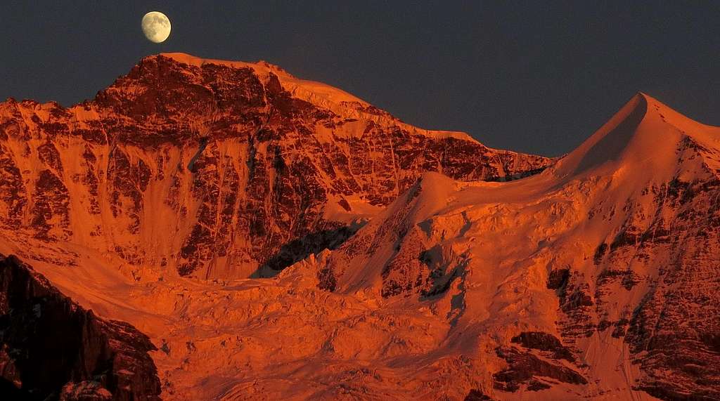 Moon over Jungfrau summit