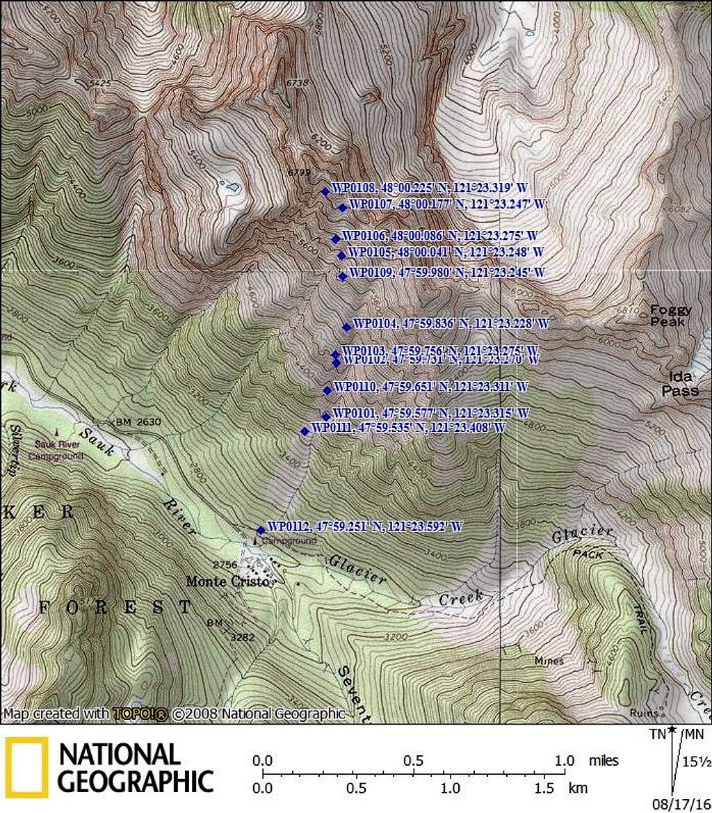 South Gemini Peak/Addison Ridge route map
