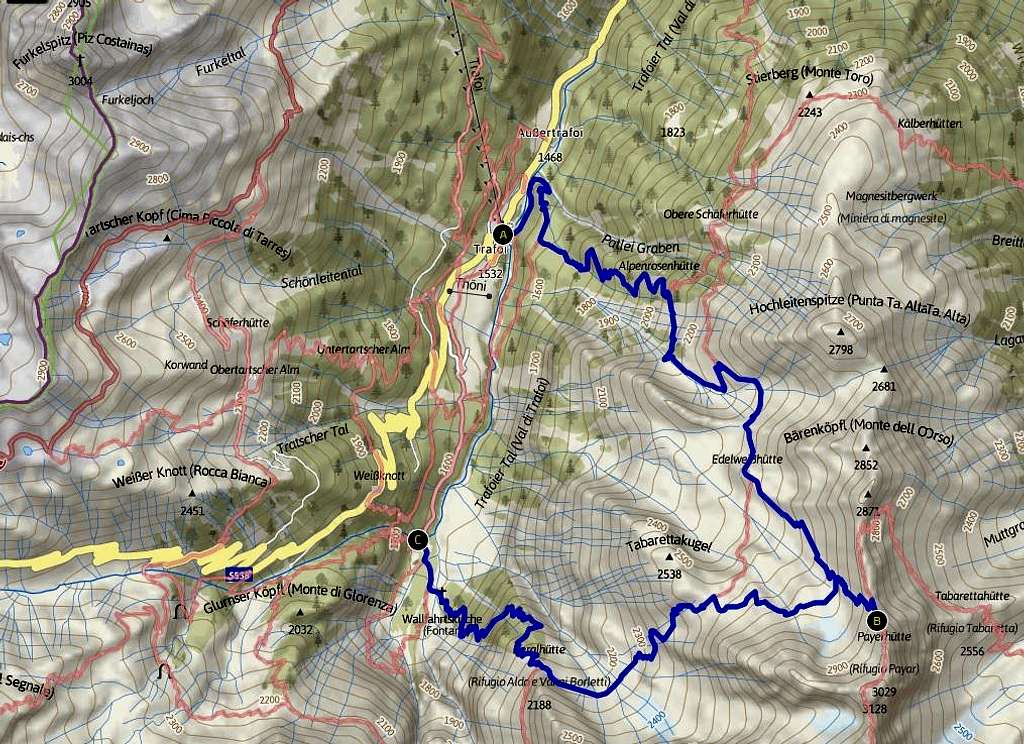 Approach Route Map Ortler: Trafoi