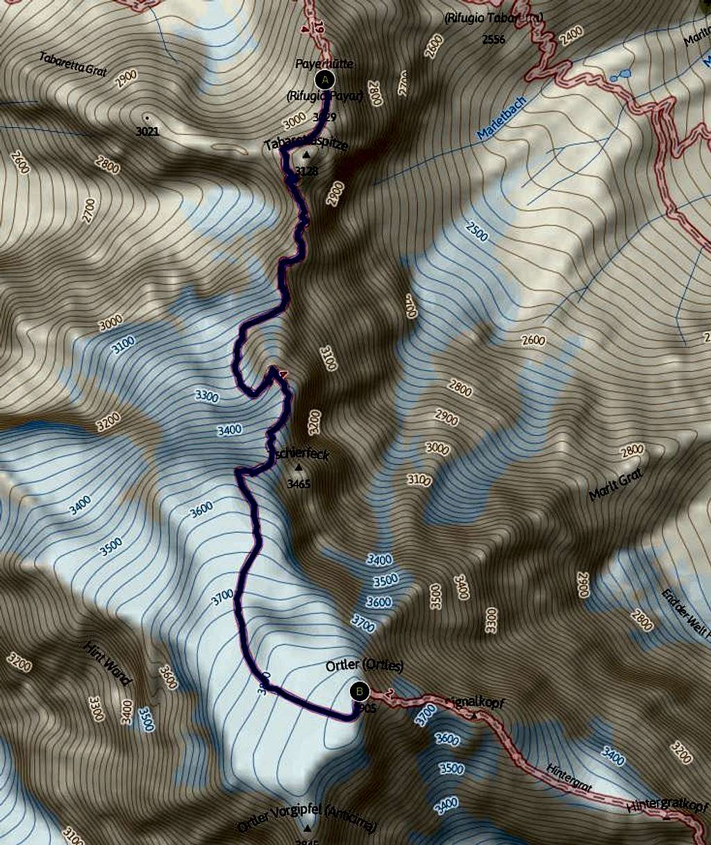 Ortler Normal Route MAP