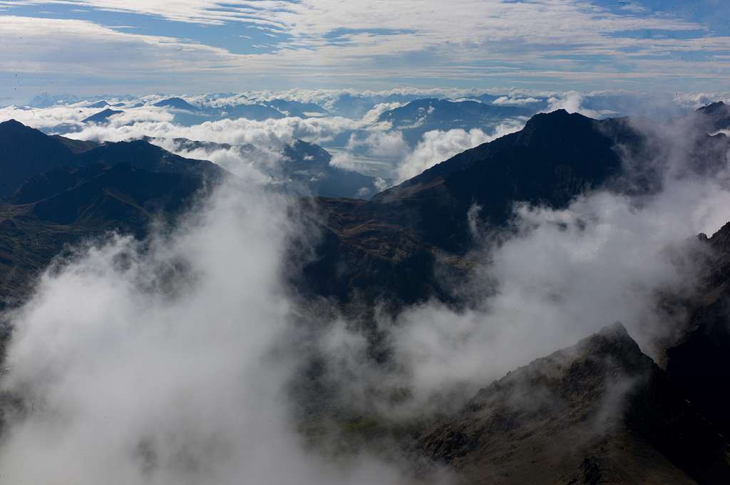 Clouds playing in the Chugach from Williwaw's Summit