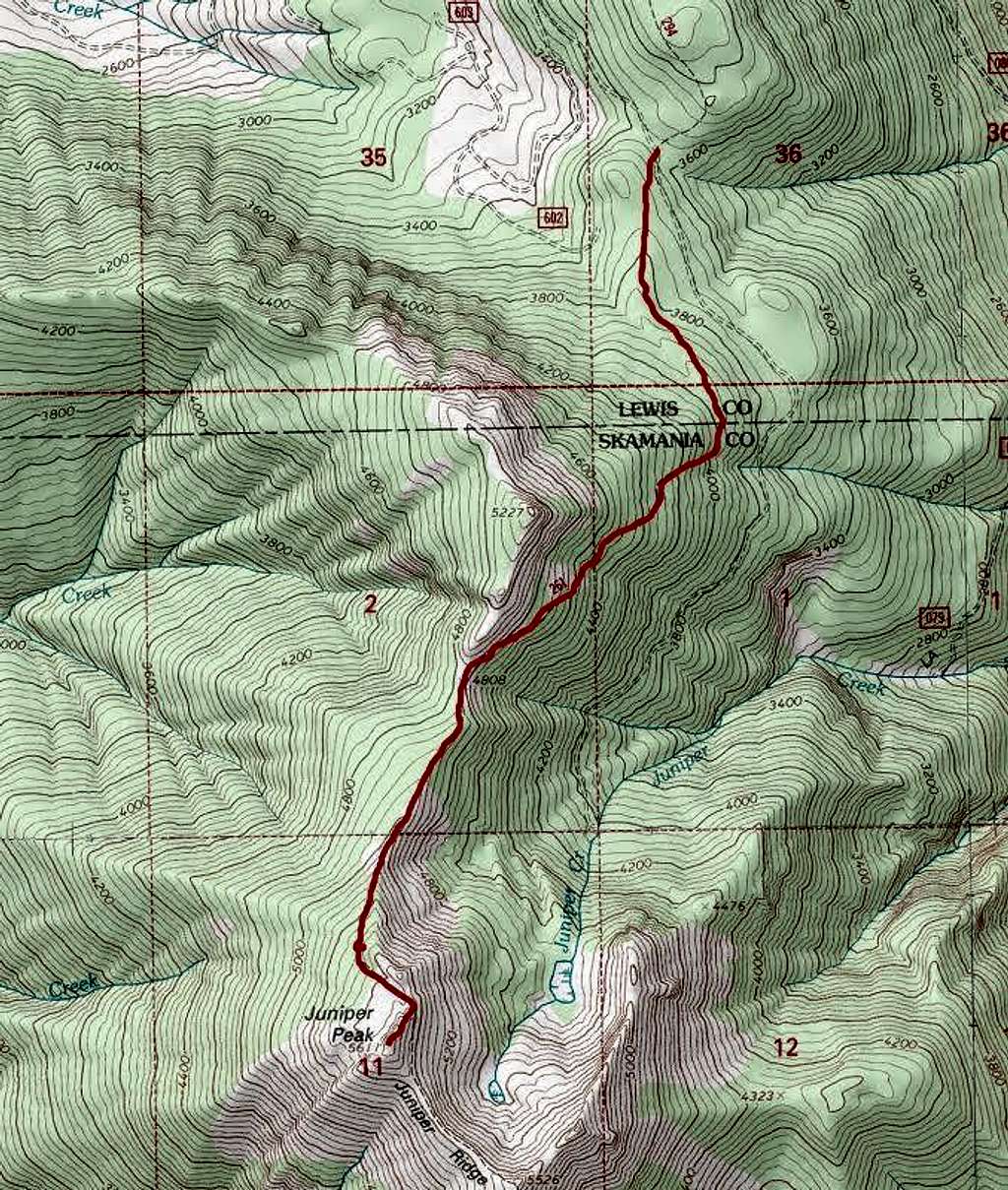 Map of the route up Juniper Peak