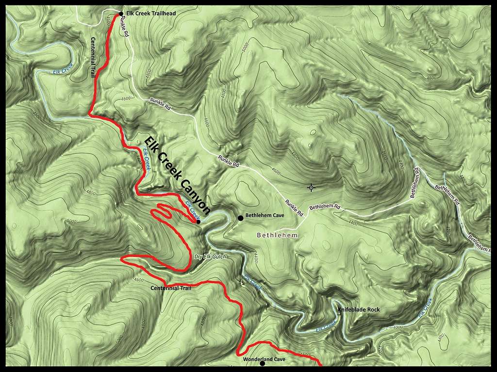 Elk Creek Canyon Hiking Route
